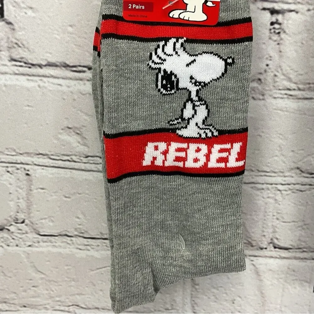 Peanuts Snoopy Woodstock Crew Socks 4 Pair Mens Shoe Size 6.5 -12 Gray/White/Red
